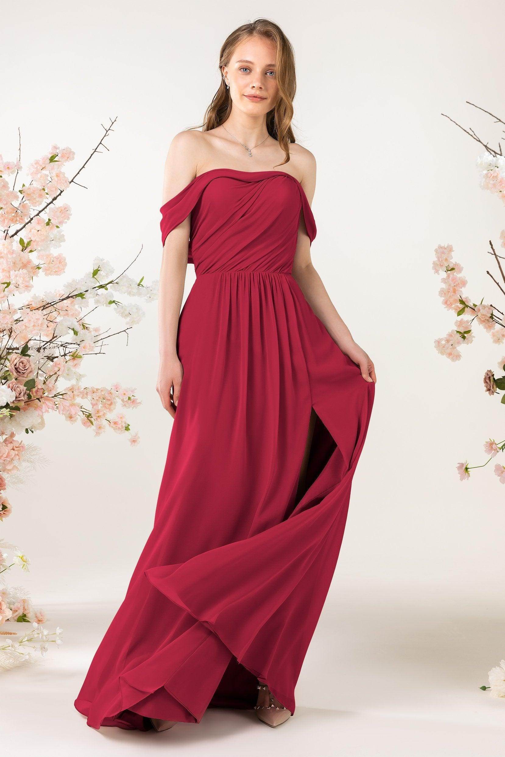 A-Line Sweep-Brush Train Chiffon Bridesmaid Dress CB0454 - COCOMELODY